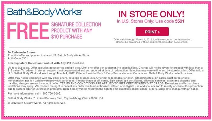 Bath & Body Works Printable Coupon