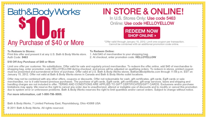 Bath & Body Works Printable Coupon