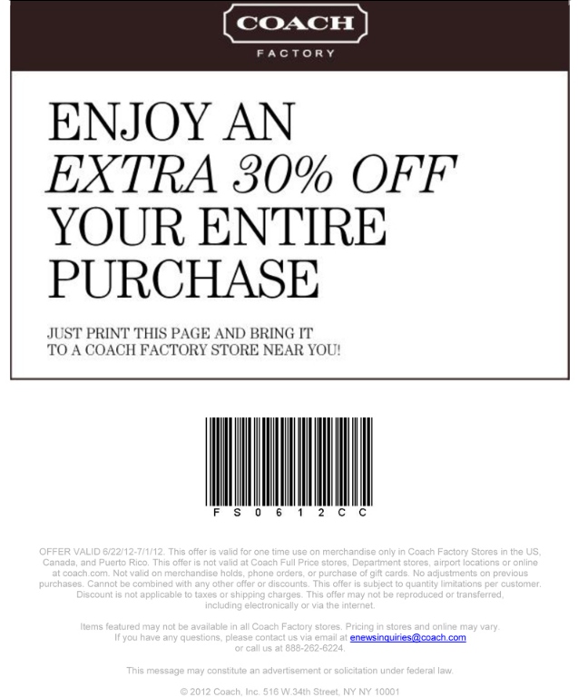 coach factory outlet coupon