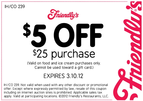 Friendly's $5 OFF Printable Coupon