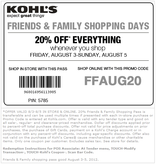 Kohl #39 s Printable Coupon Expires August 5 2012