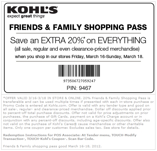 Kohl's 20% OFF Printable Coupon