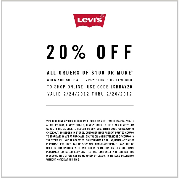levis 20 percent off code