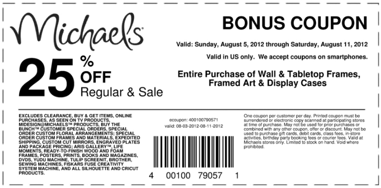 Michael's Printable Coupon - Expires August 11, 2012