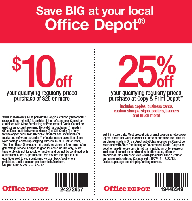 Office Depot Printable Coupon Expires June 23, 2012