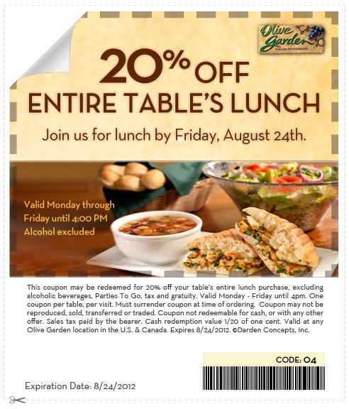 Olive Garden Printable Coupon