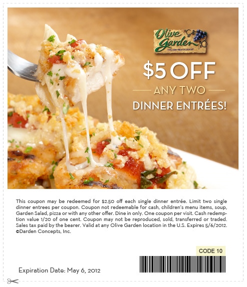 Olive Garden $5 Off Printable Coupon 2012
