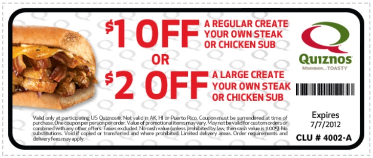 Quizno's Printable Coupon