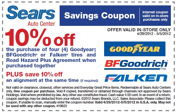 Sears Auto 10% Off Printable Coupon