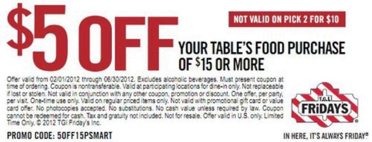 TGI Fridays Printable Coupon