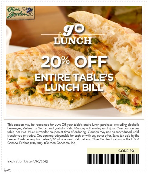 Olive Garden Printable Coupon