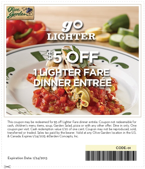 Olive Garden $5 OFF Printable Coupon Expires January 24 2013