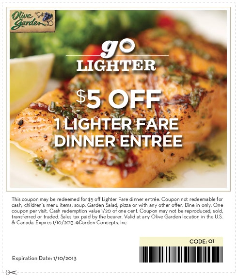 Olive Garden $5 OFF Printable Coupon Expires January 10 2013