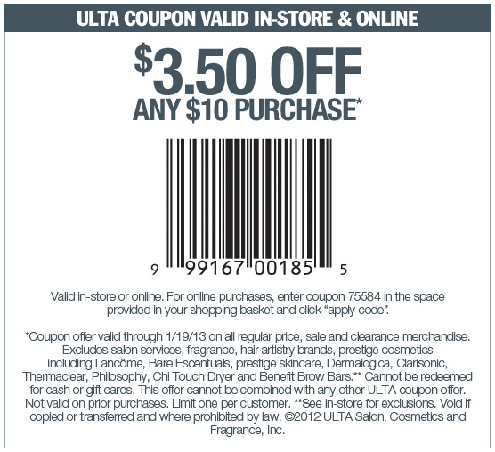 Ulta Beauty 3 50 Off Printable Coupon Expires January 19 2013