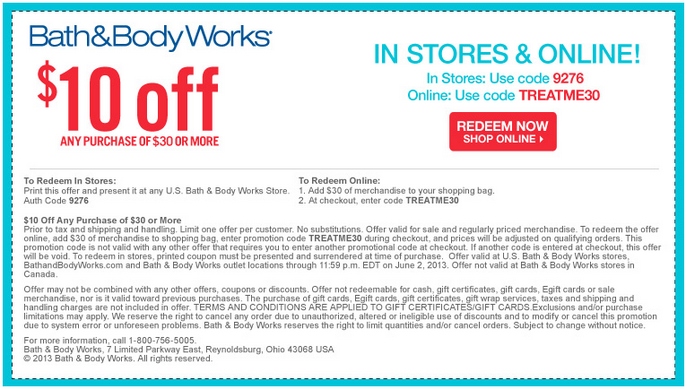 Bath and Body Works Printable Coupon